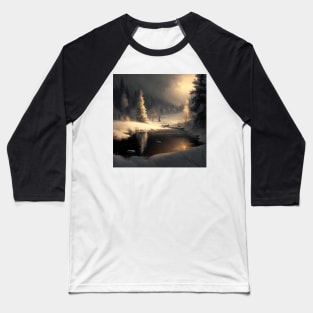 Landscape of winter snow at dusk time over clear lake and snow Baseball T-Shirt